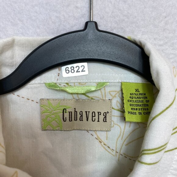 Cubavera Shirt Mens XL White Short Sleeve Floral Linen Blend Button Up - Picture 7 of 11